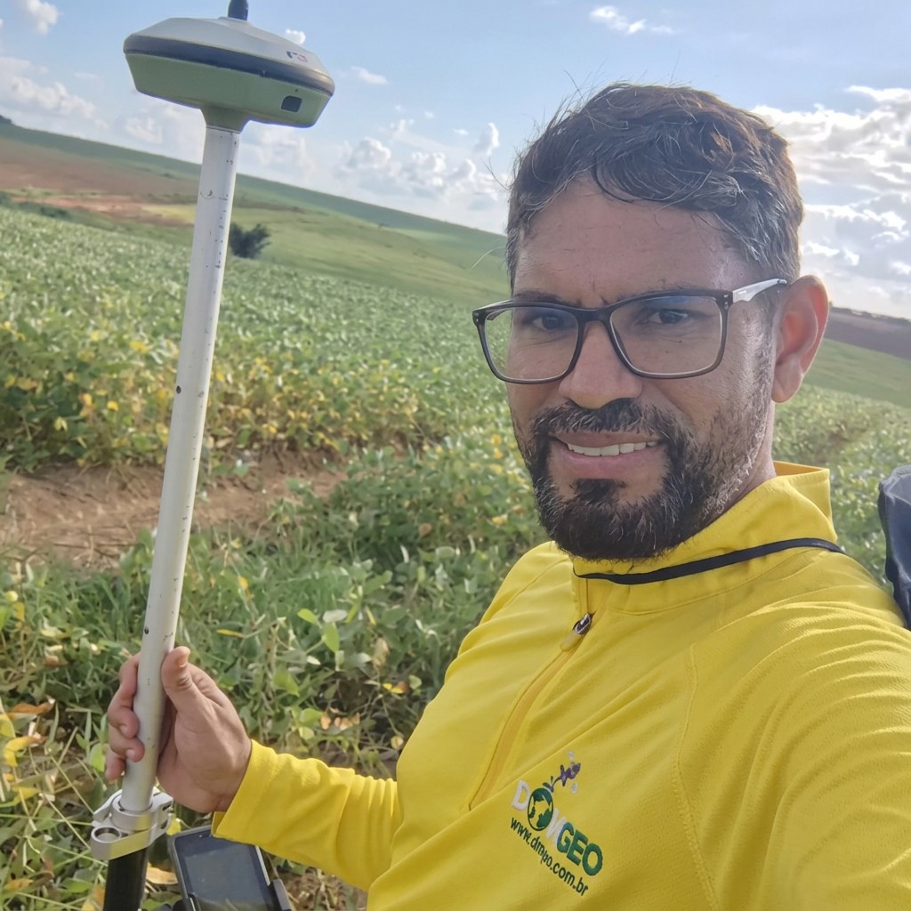 Profissional da DOMGEO em campo com equipamento GNSS